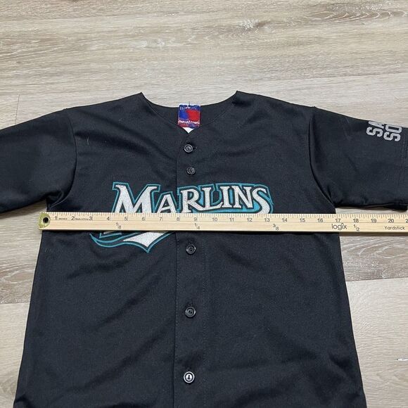 Vintage Majestic MLB Florida Marlins Button Front Jersey Youth Medium Black #22 - Picture 4 of 10